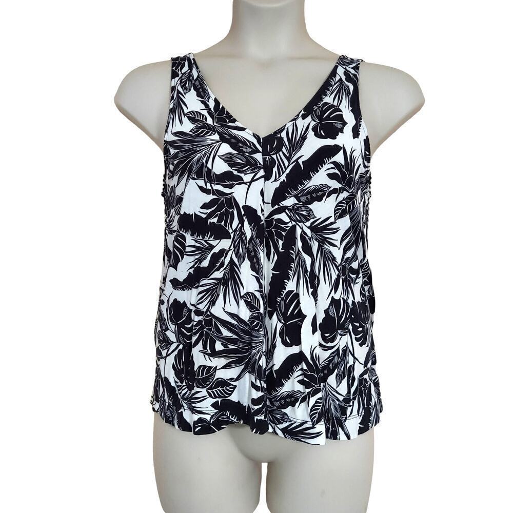 Old Navy Women's Black & White Tropical Mixed Print Sleeveless Swing Top